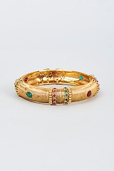 Gold Finish Zircon & Pearl Bangle