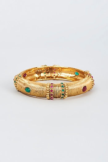 Gold Finish Zircon & Pearl Bangle