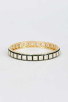 Gold Finish Pearl & Zircon Bangle