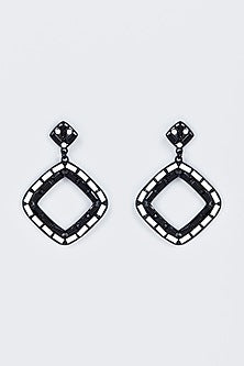 Black Rhodium Finish Onyx Stone Enameled Earrings
