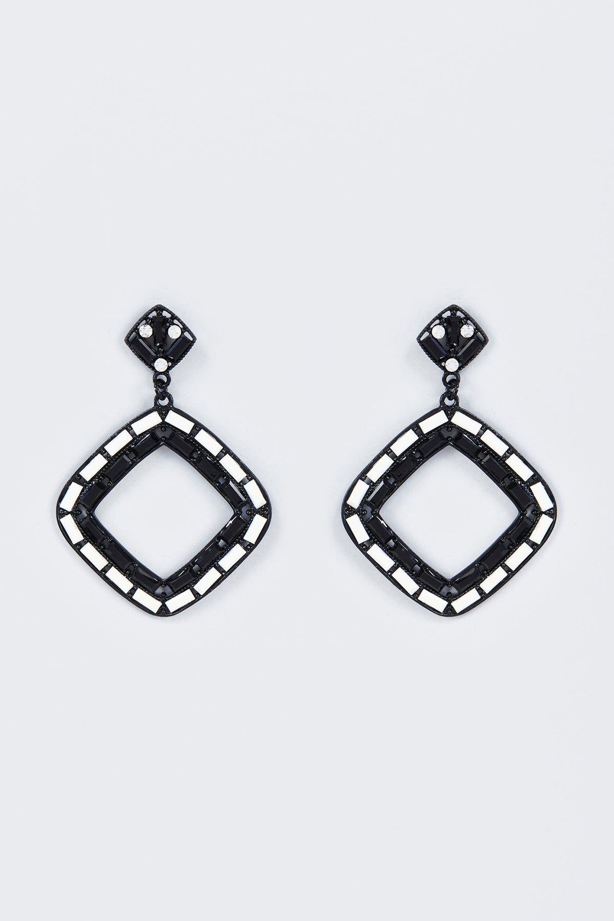 Black Rhodium Finish Onyx Stone Enameled Earrings
