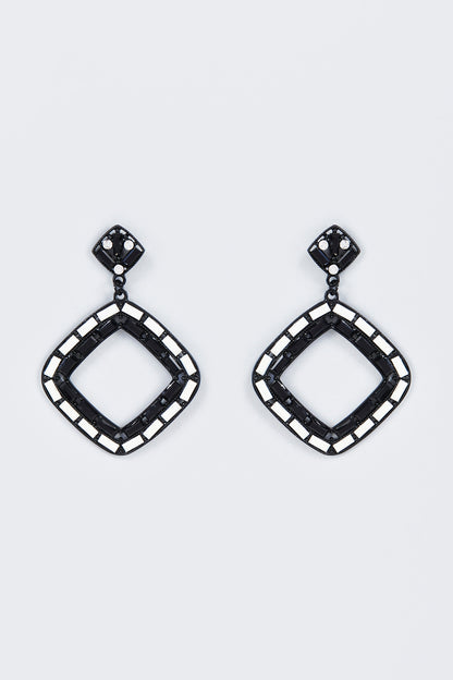 Black Rhodium Finish Onyx Stone Enameled Earrings
