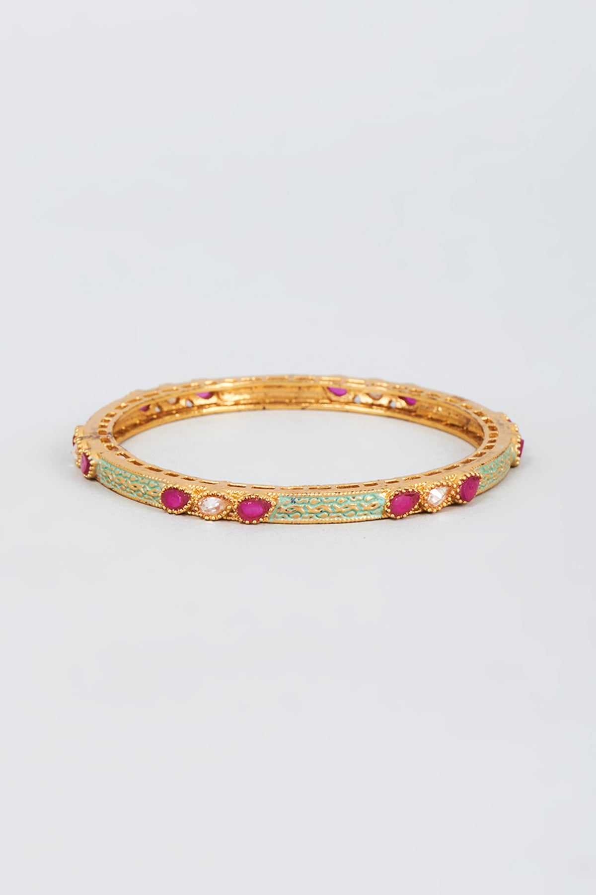 Gold Finish Zircon & Pink Stone Bangle