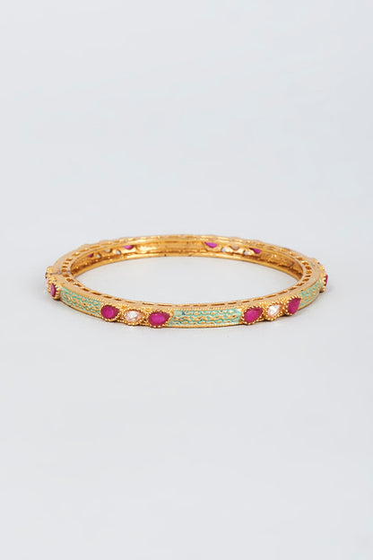 Gold Finish Zircon & Pink Stone Bangle