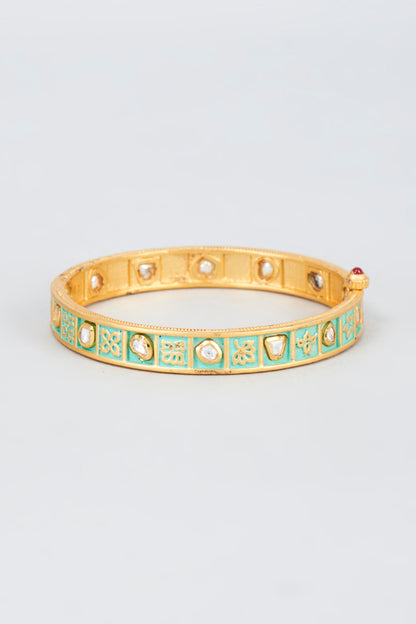 Gold Finish Zircon Green Bangle
