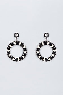 Silver Finish Black & White Stone Dangler Earrings