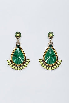 Black Rhodium Finish Green Stone Dangler Earrings