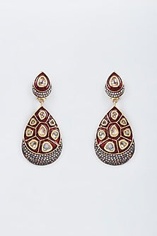 Black Rhodium Finish Kundan Polki & Multi-Colored Stone Dangler Earrings