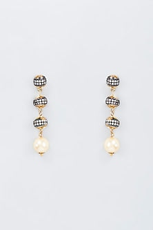 Gold Finish Stone & Pearl Dangler Earrings