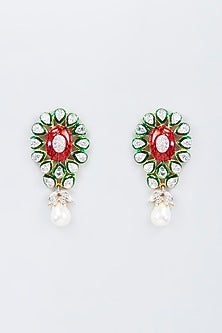 Gold Finish Kundan Polki & Pearl Dangler Earrings