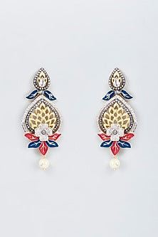 Gold Finish Kundan Polki & Pearl Dangler Earrings