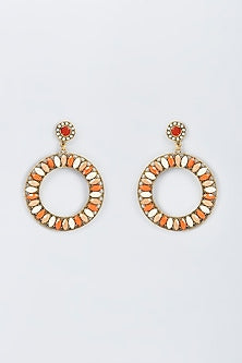 Black Rhodium Finish Orange & Yellow Stone Dangler Earrings