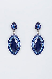 Black Rhodium Finish Blue Stone Dangler Earrings
