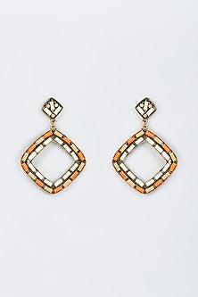 Black Rhodium Finish Orange & Yellow Stone Dangler Earrings