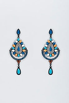 Black Rhodium Finish Multi-Colored Stone Dangler Earrings