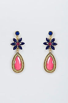 Black Rhodium Finish Multi-Colored Stone Dangler Earrings