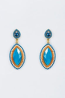 Black Rhodium Finish Orange & Blue Stone Dangler Earrings