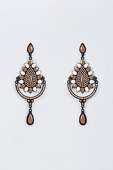 Black Rhodium Finish Brown & White Stone Dangler Earrings