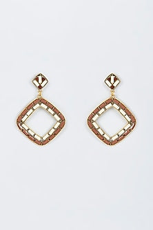Black Rhodium Finish Brown Stone Dangler Earrings