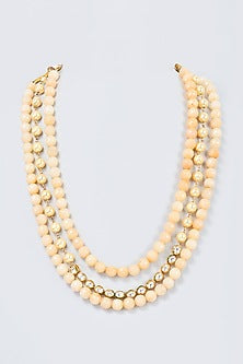 Gold Finish Pearl & Kundan Polki Mala