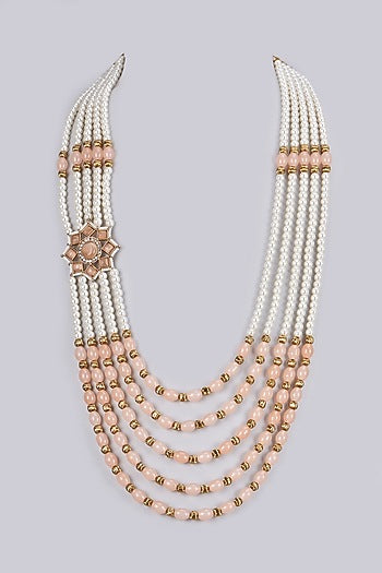 Gold Finish Kundan Polki & Glass Pearl Mala