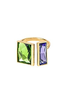 Gold Plated Fern & Lavender Swarovski Crystal Ring