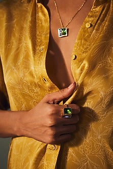 Gold Plated Fern & Lavender Swarovski Crystal Ring