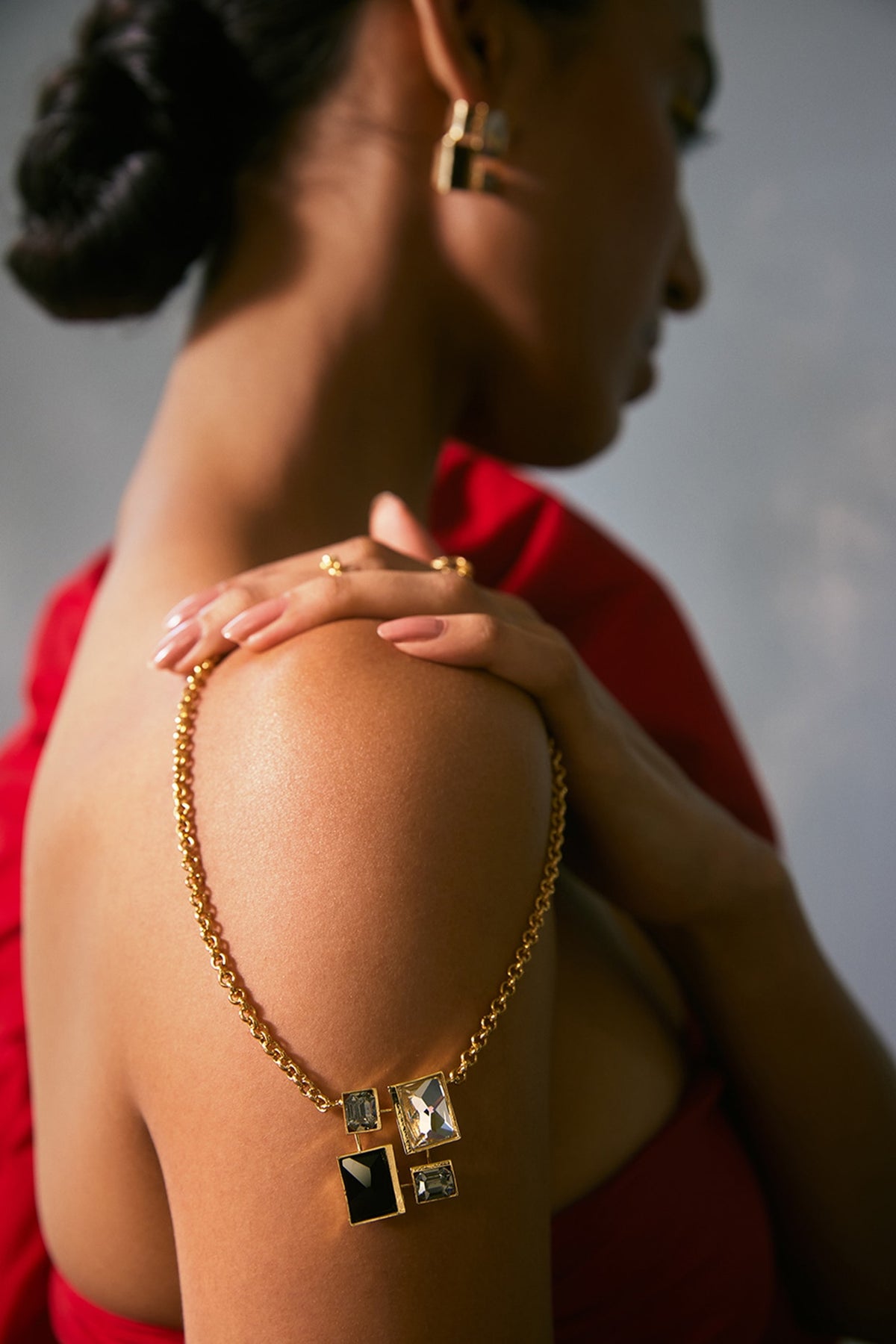 Gold Plated Fern Green & White Swarovski Crystal Necklace