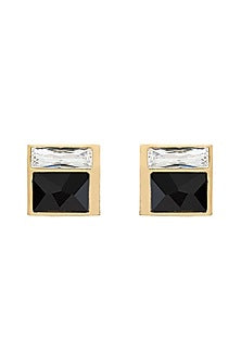 Gold Plated Black & White Swarovski Crystal Stud Earrings