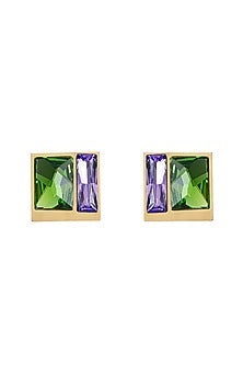 Gold Plated Fern & Lavender Swarovski Crystal Stud Earrings