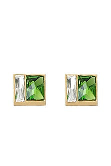 Gold Plated Fern & White Swarovski Crystal Stud Earrings