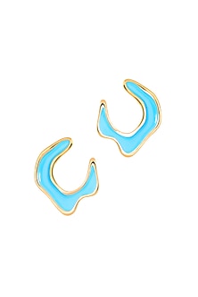 Gold Plated Sky Blue Enameled Stud Earrings