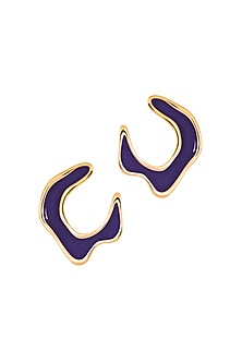 Gold Plated Dark Blue Enameled Stud Earrings
