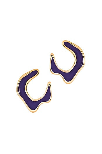 Gold Plated Dark Blue Enameled Stud Earrings