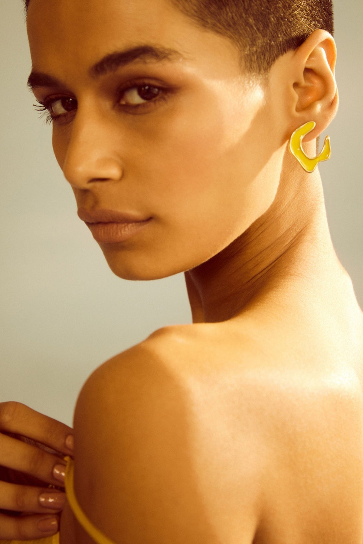 Gold Plated Yellow Enameled Stud Earrings