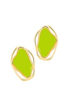 Gold Plated Green Enameled Stud Earrings
