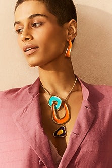 Gold Plated Orange Enameled Hoop Earrings