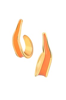 Gold Plated Orange Enameled Hoop Earrings