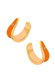 Gold Plated Orange Enameled Hoop Earrings