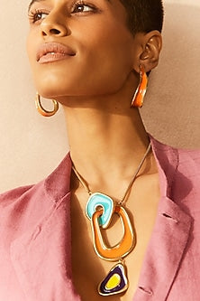 Gold Plated Orange Enameled Hoop Earrings