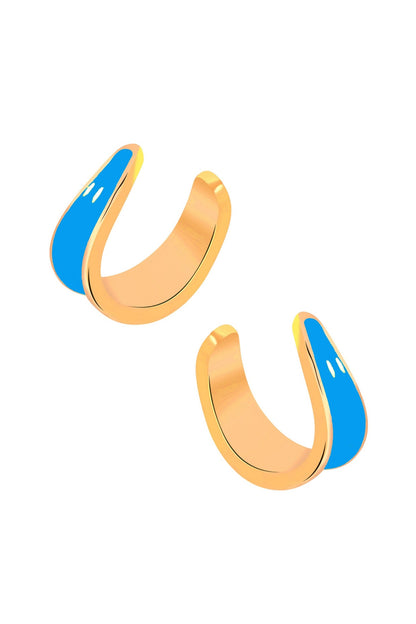 Gold Plated Blue Enameled Hoop Earrings