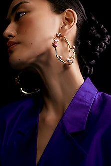Gold Finish Swarovski & Pearl Hoop Earrings