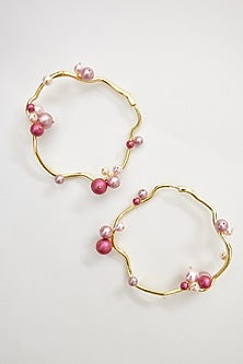 Gold Finish Swarovski & Pearl Hoop Earrings