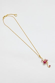 Gold Finish Swarovski & Pearl Pendant Necklace