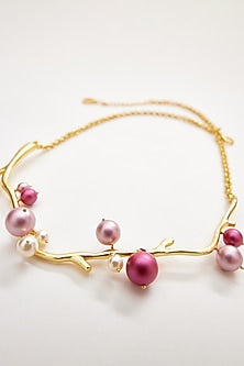 Gold Finish Swarovski & Pearl Necklace