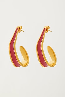 Gold Plated Red Enameled Hoop Earrings