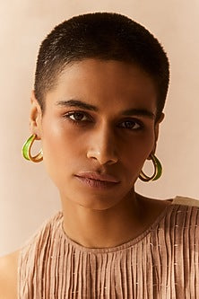 Gold Plated Green Enameled Hoop Earrings