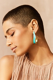 Gold Plated Sky Blue Enameled Hoop Earrings