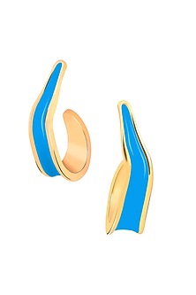 Gold Plated Blue Enameled Hoop Earrings