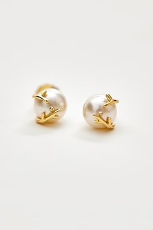 Gold Finish Swarovski Pearl Stud Earrings